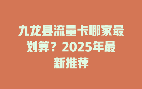 九龙县流量卡哪家最划算？2025年最新推荐