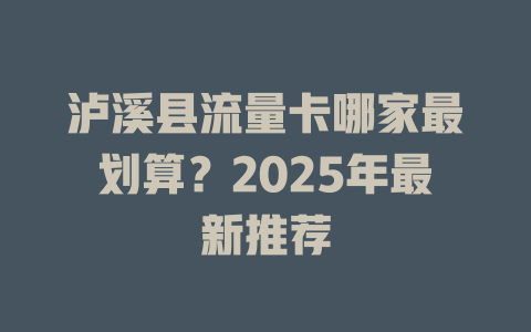 泸溪县流量卡哪家最划算？2025年最新推荐