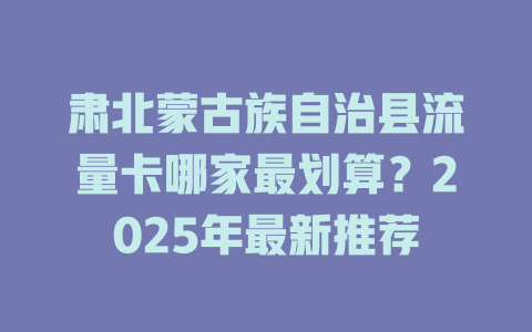 肃北蒙古族自治县流量卡哪家最划算？2025年最新推荐
