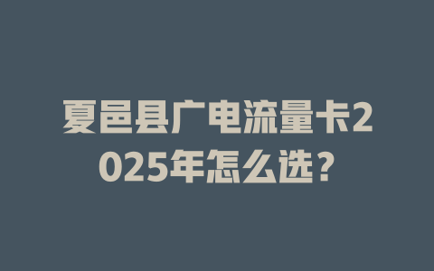 夏邑县广电流量卡2025年怎么选？