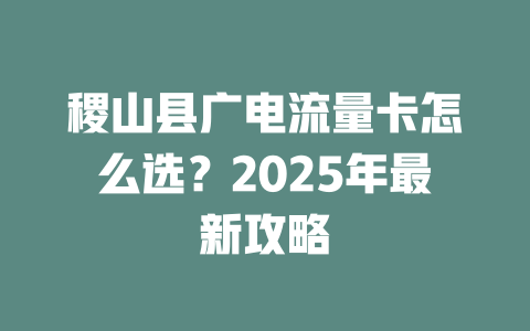 稷山县广电流量卡怎么选？2025年最新攻略