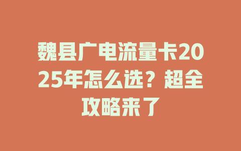 魏县广电流量卡2025年怎么选？超全攻略来了