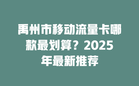 禹州市移动流量卡哪款最划算？2025年最新推荐