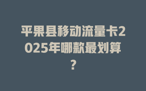 平果县移动流量卡2025年哪款最划算？