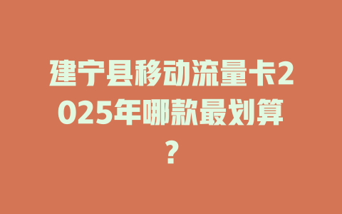 建宁县移动流量卡2025年哪款最划算？