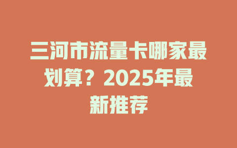 三河市流量卡哪家最划算？2025年最新推荐