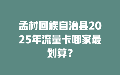 孟村回族自治县2025年流量卡哪家最划算？