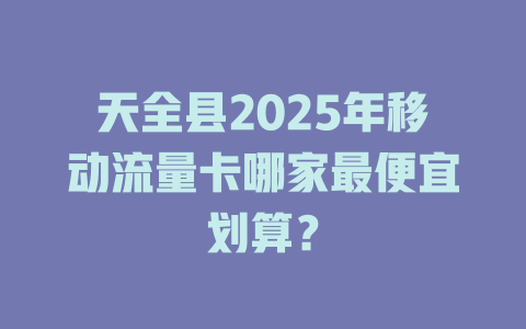 天全县2025年移动流量卡哪家最便宜划算？