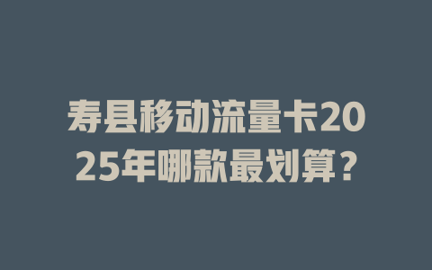 寿县移动流量卡2025年哪款最划算？