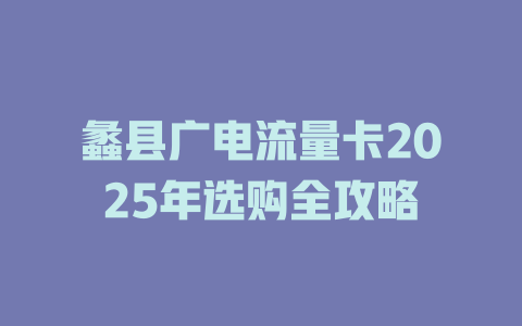 蠡县广电流量卡2025年选购全攻略