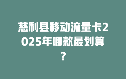 慈利县移动流量卡2025年哪款最划算？