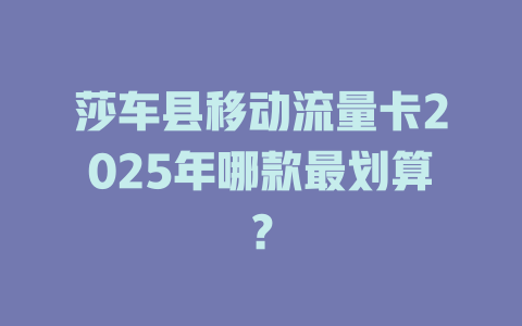 莎车县移动流量卡2025年哪款最划算？