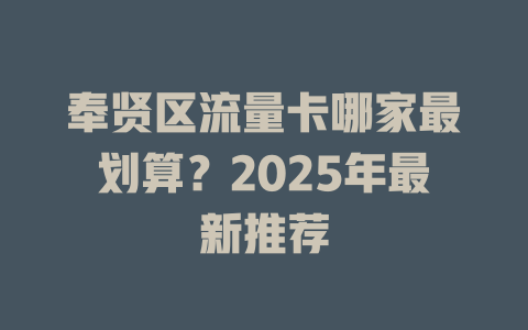 奉贤区流量卡哪家最划算？2025年最新推荐