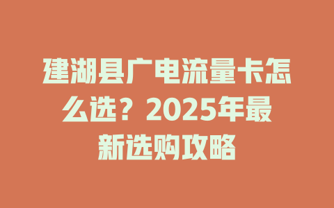 建湖县广电流量卡怎么选？2025年最新选购攻略