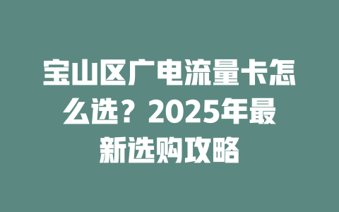宝山区广电流量卡怎么选？2025年最新选购攻略
