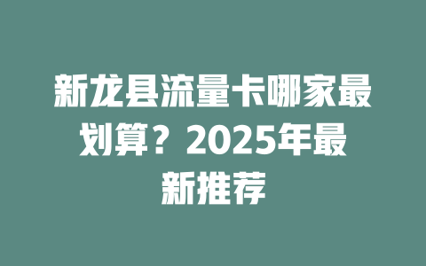 新龙县流量卡哪家最划算？2025年最新推荐