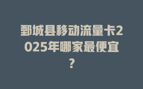 鄄城县移动流量卡2025年哪家最便宜？