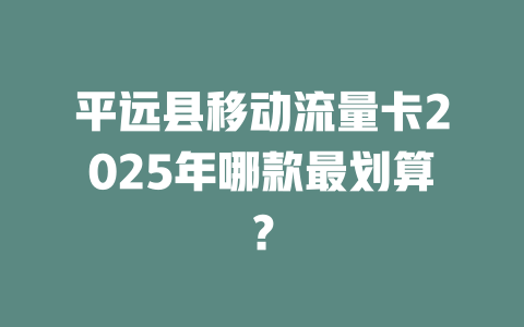 平远县移动流量卡2025年哪款最划算？