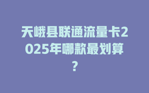 天峨县联通流量卡2025年哪款最划算？