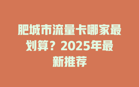 肥城市流量卡哪家最划算？2025年最新推荐