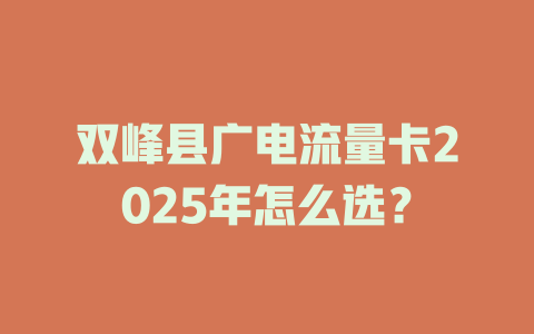 双峰县广电流量卡2025年怎么选？