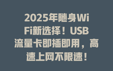 2025年随身WiFi新选择！USB流量卡即插即用，高速上网不限速！