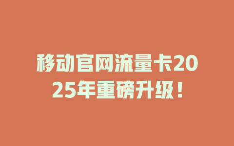 移动官网流量卡2025年重磅升级！