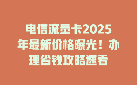 电信流量卡2025年最新价格曝光！办理省钱攻略速看