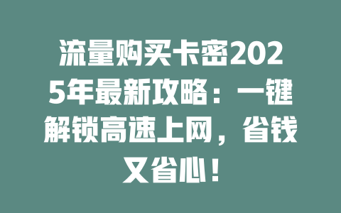 流量购买卡密2025年最新攻略：一键解锁高速上网，省钱又省心！
