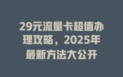 29元流量卡超值办理攻略，2025年最新方法大公开