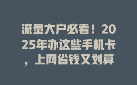 流量大户必看！2025年办这些手机卡，上网省钱又划算