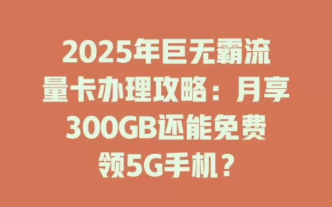 2025年巨无霸流量卡办理攻略：月享300GB还能免费领5G手机？