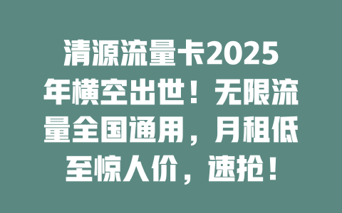 清源流量卡2025年横空出世！无限流量全国通用，月租低至惊人价，速抢！