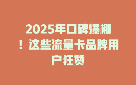 2025年口碑爆棚！这些流量卡品牌用户狂赞