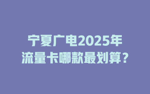 宁夏广电2025年流量卡哪款最划算？