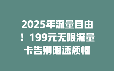 2025年流量自由！199元无限流量卡告别限速烦恼