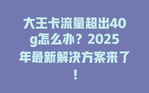大王卡流量超出40g怎么办？2025年最新解决方案来了！