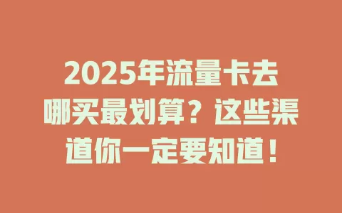 2025年流量卡去哪买最划算？这些渠道你一定要知道！