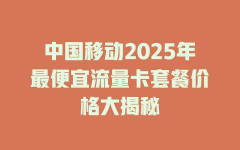 中国移动2025年最便宜流量卡套餐价格大揭秘