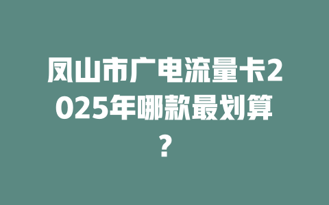 凤山市广电流量卡2025年哪款最划算？