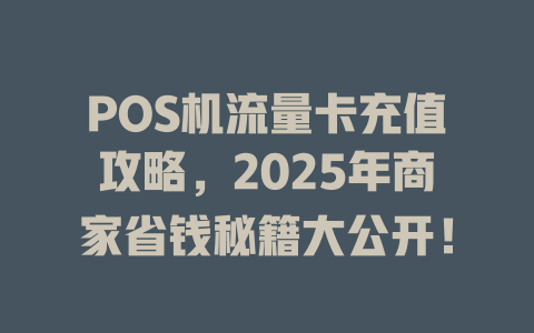 POS机流量卡充值攻略，2025年商家省钱秘籍大公开！