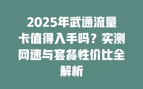 2025年武通流量卡值得入手吗？实测网速与套餐性价比全解析