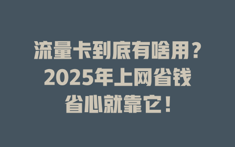 流量卡到底有啥用？2025年上网省钱省心就靠它！
