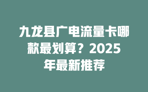 九龙县广电流量卡哪款最划算？2025年最新推荐