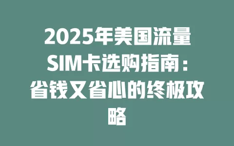 2025年美国流量SIM卡选购指南:省钱又省心的终极攻略