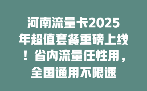 河南流量卡2025年超值套餐重磅上线！省内流量任性用，全国通用不限速
