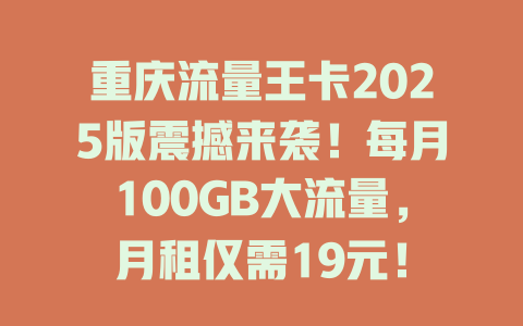 重庆流量王卡2025版震撼来袭！每月100GB大流量，月租仅需19元！