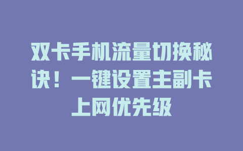双卡手机流量切换秘诀！一键设置主副卡上网优先级