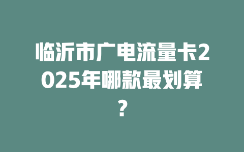 临沂市广电流量卡2025年哪款最划算？