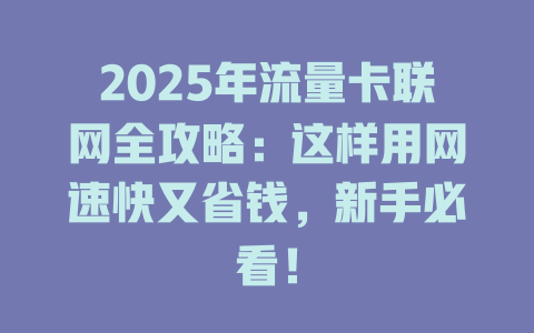 2025年流量卡联网全攻略：这样用网速快又省钱，新手必看！